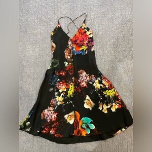Amanda uprichard silk dress, black floral, backless, size P